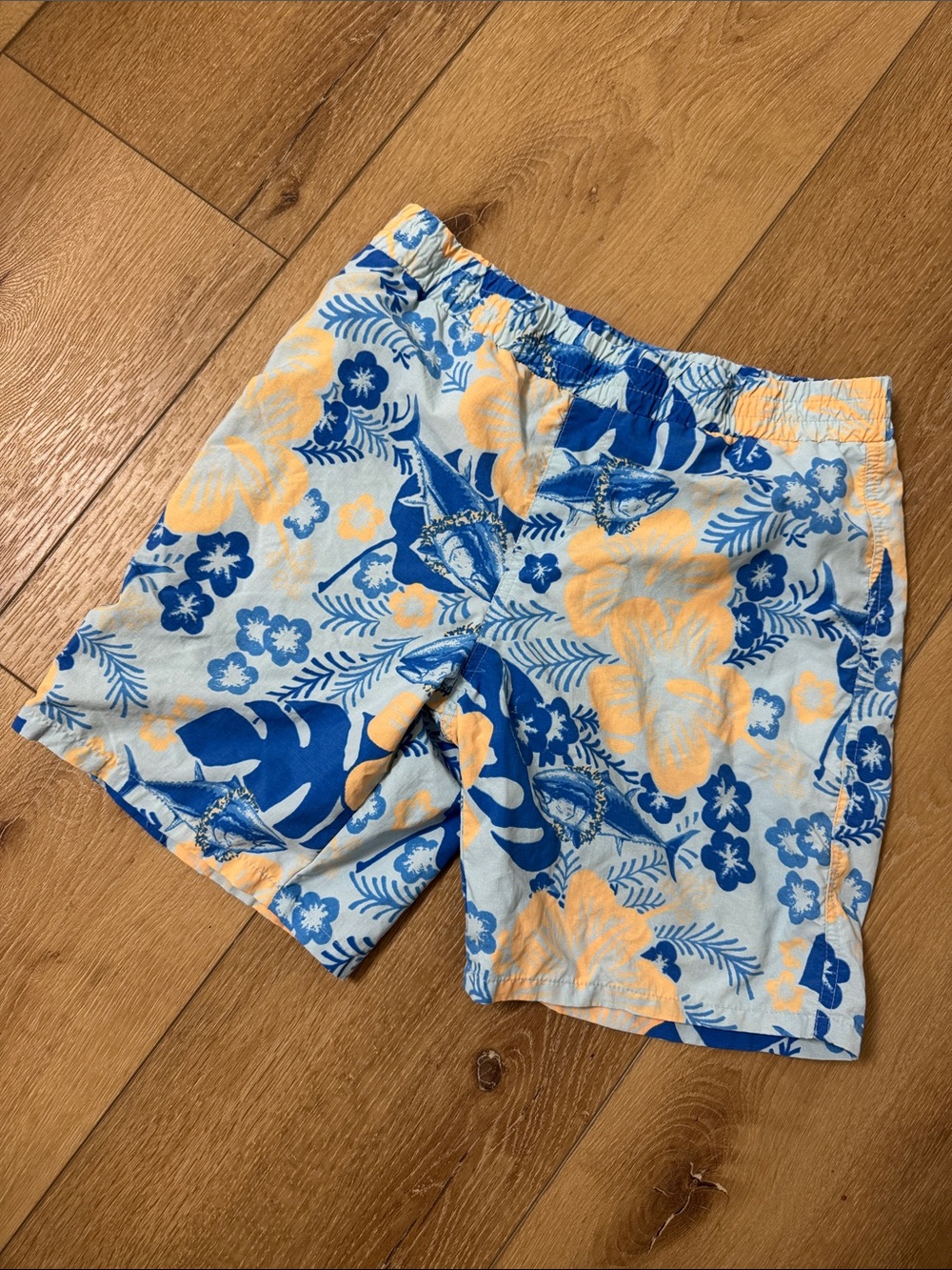 Columbia Blue and Yellow Floral Kids Swim Trunks